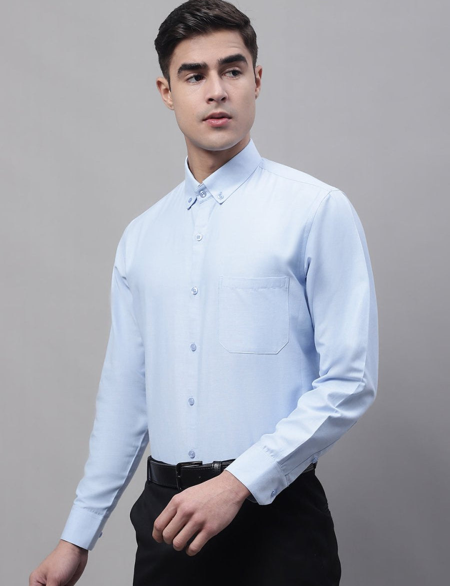 Men's Sky Blue Cotton Solid Formal Shirt - SF_875Sky_S