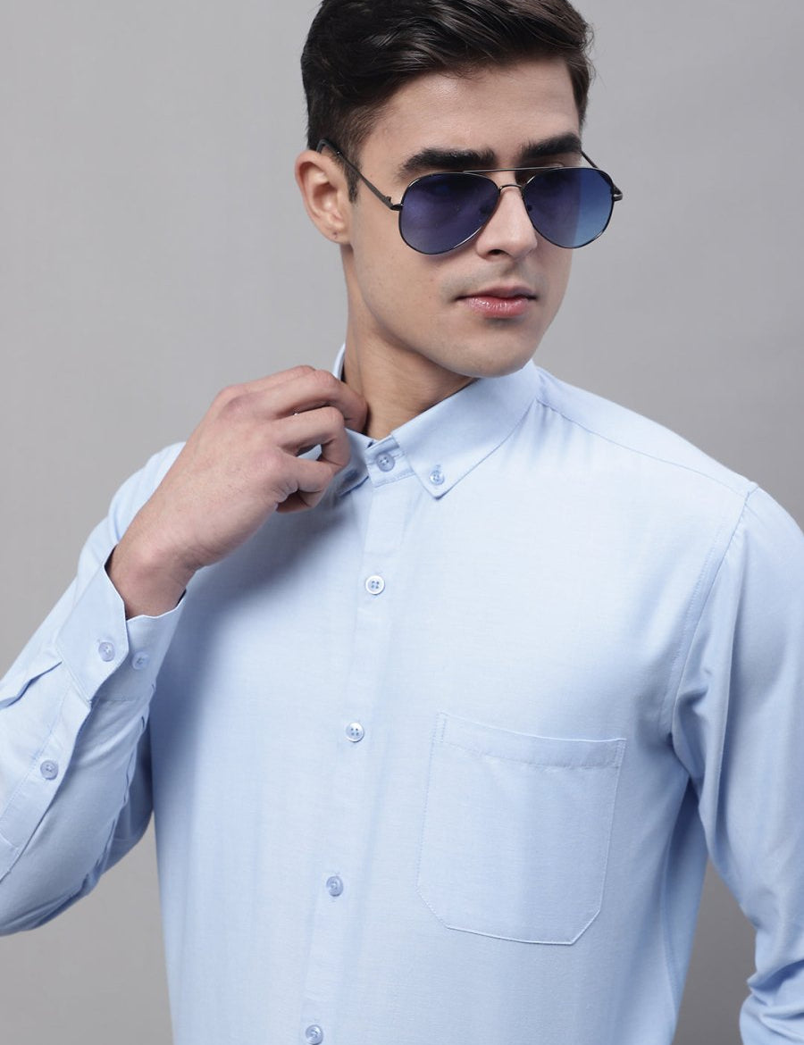 Men's Sky Blue Cotton Solid Formal Shirt - SF_875Sky_S