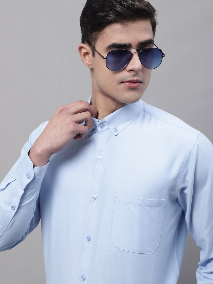 Men's Sky Blue Cotton Solid Formal Shirt - SF_875Sky_S
