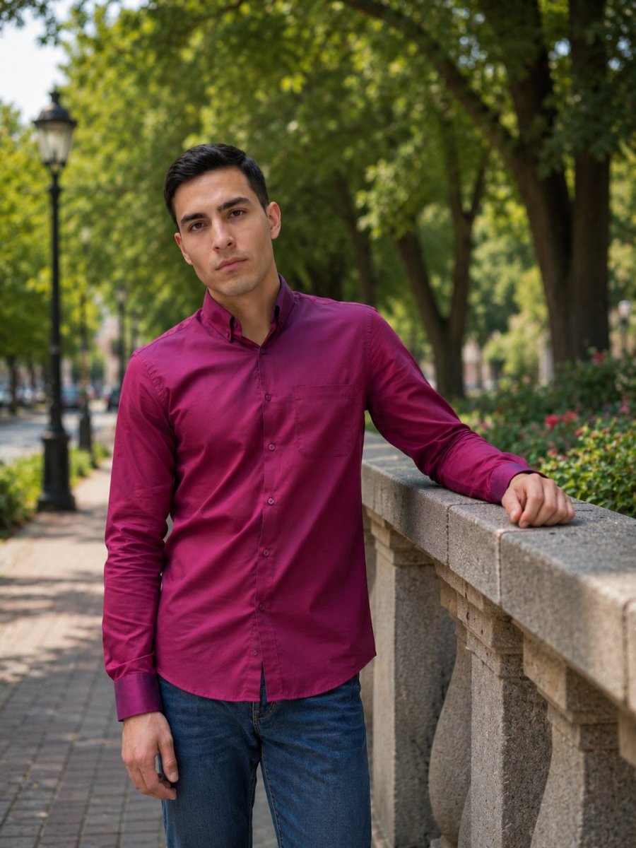 Men’s Solid Button-Down Collar Casual Shirt - SF_9042Wine_S
