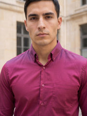 Men’s Solid Button-Down Collar Casual Shirt - SF_9042Wine_S