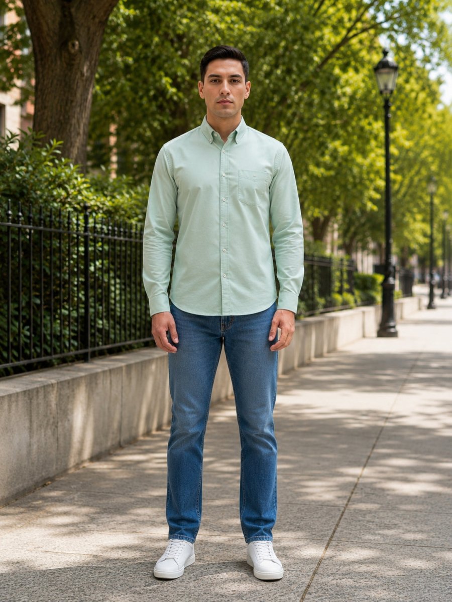 Men’s Solid Button-Down Collar Casual Shirt - SF_9042Pista_S