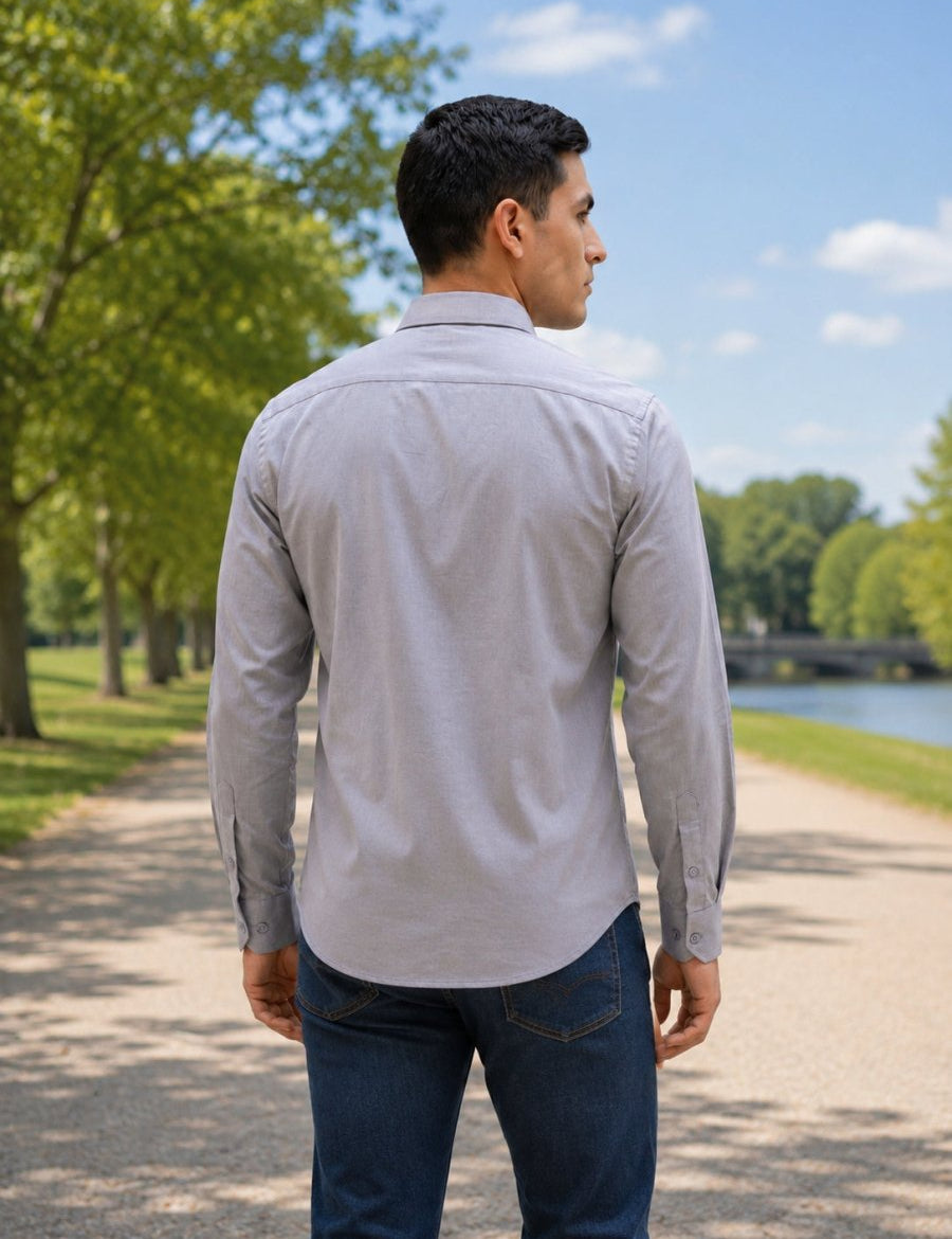 Men’s Solid Button-Down Collar Casual Shirt - SF_9042Grey_S