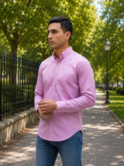 Men’s Solid Button-Down Collar Casual Shirt - SF_9042Purple_S