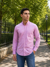 Men’s Solid Button-Down Collar Casual Shirt - SF_9042Purple_S
