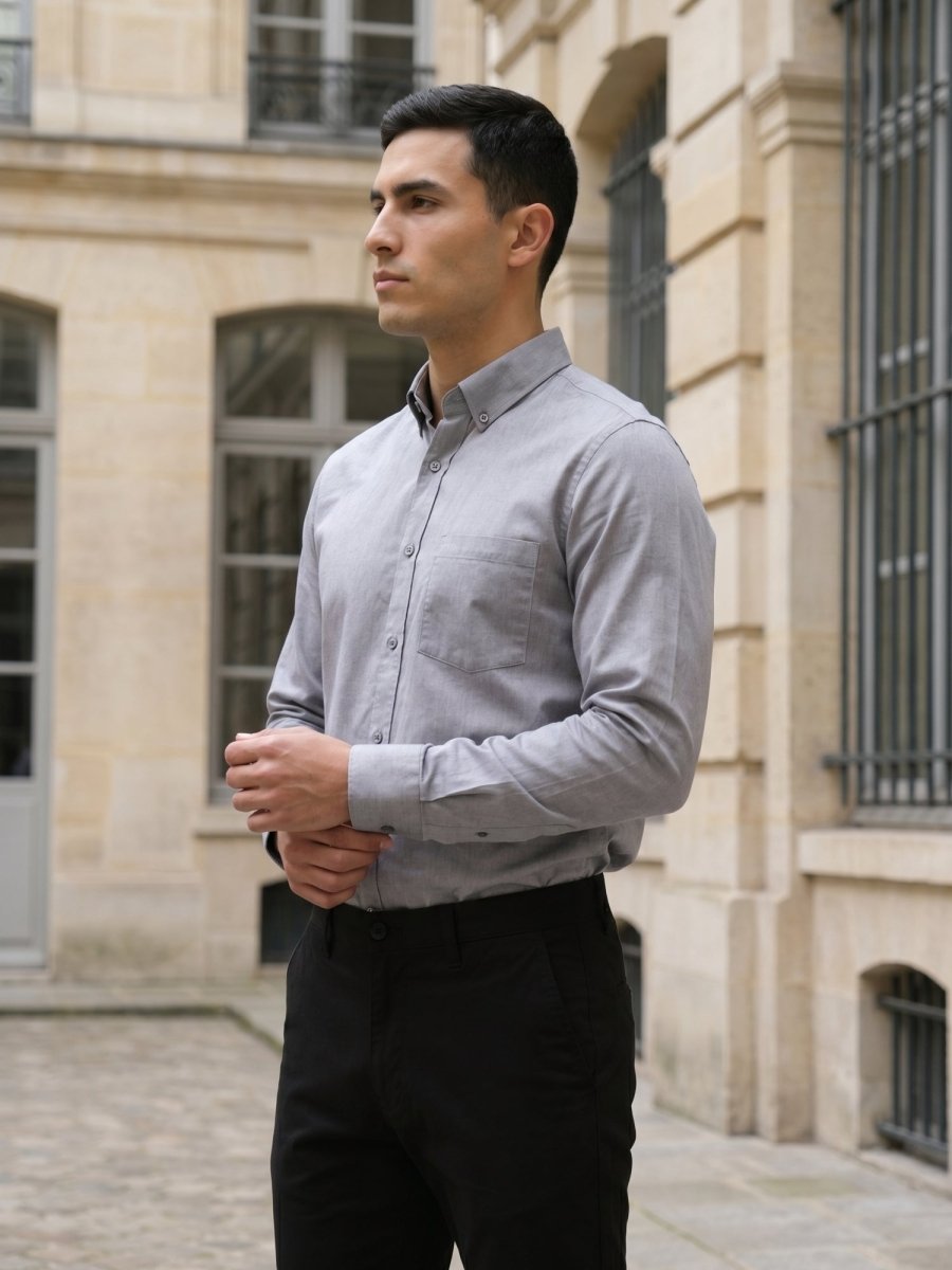 Men’s Solid Button-Down Collar Formal Shirt - SF_9042Grey_S