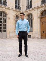 Men’s Solid Button-Down Collar Formal Shirt - SF_9042Sky_S