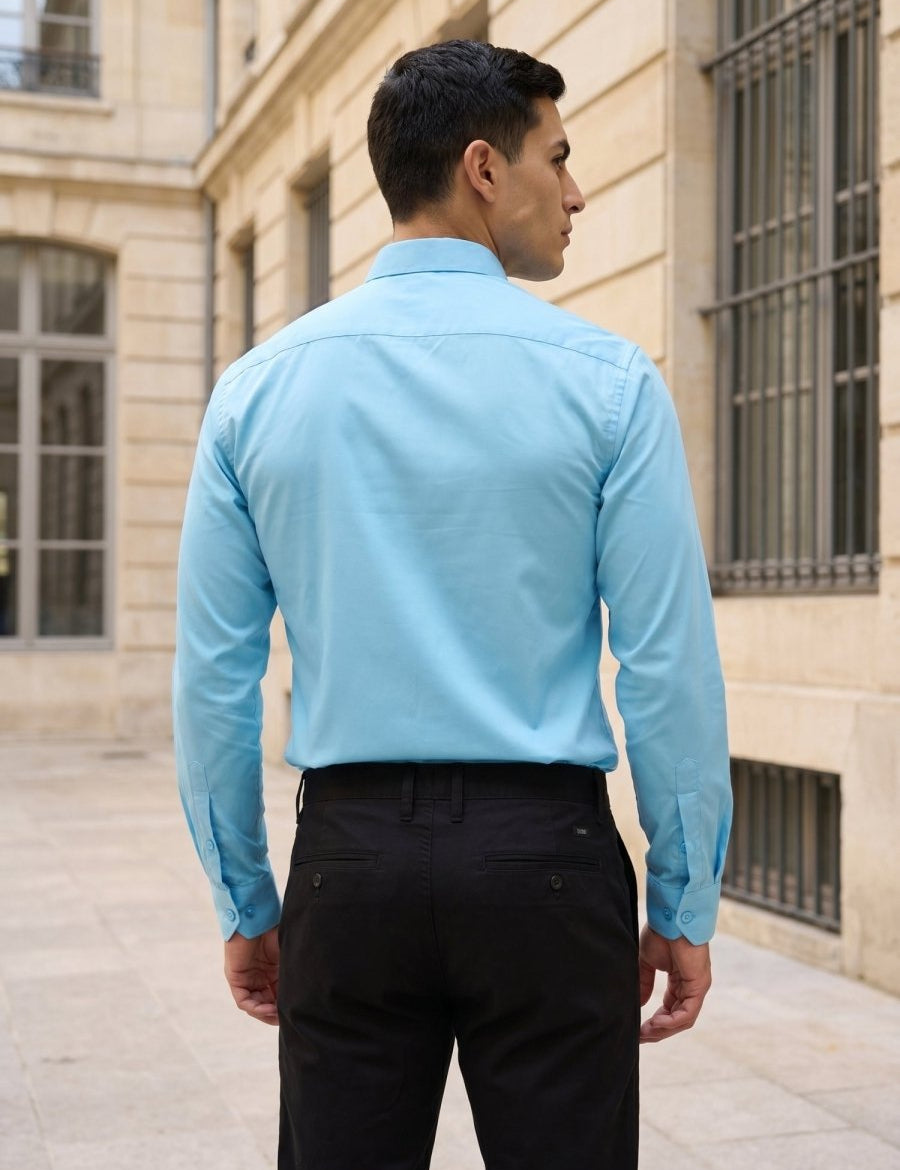 Men’s Solid Button-Down Collar Formal Shirt - SF_9042Sky_S