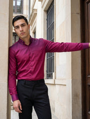 Men’s Solid Button-Down Collar Formal Shirt - SF_9042Wine_S