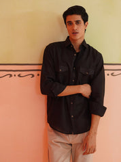 Men's Solid Casual Shirt - SC_9011Black_S