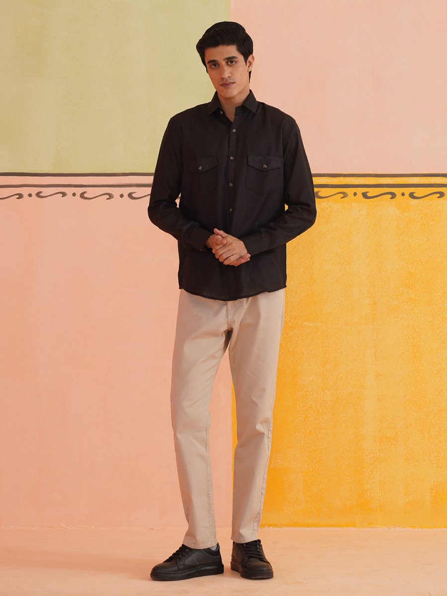 Men's Solid Casual Shirt - SC_9011Black_S