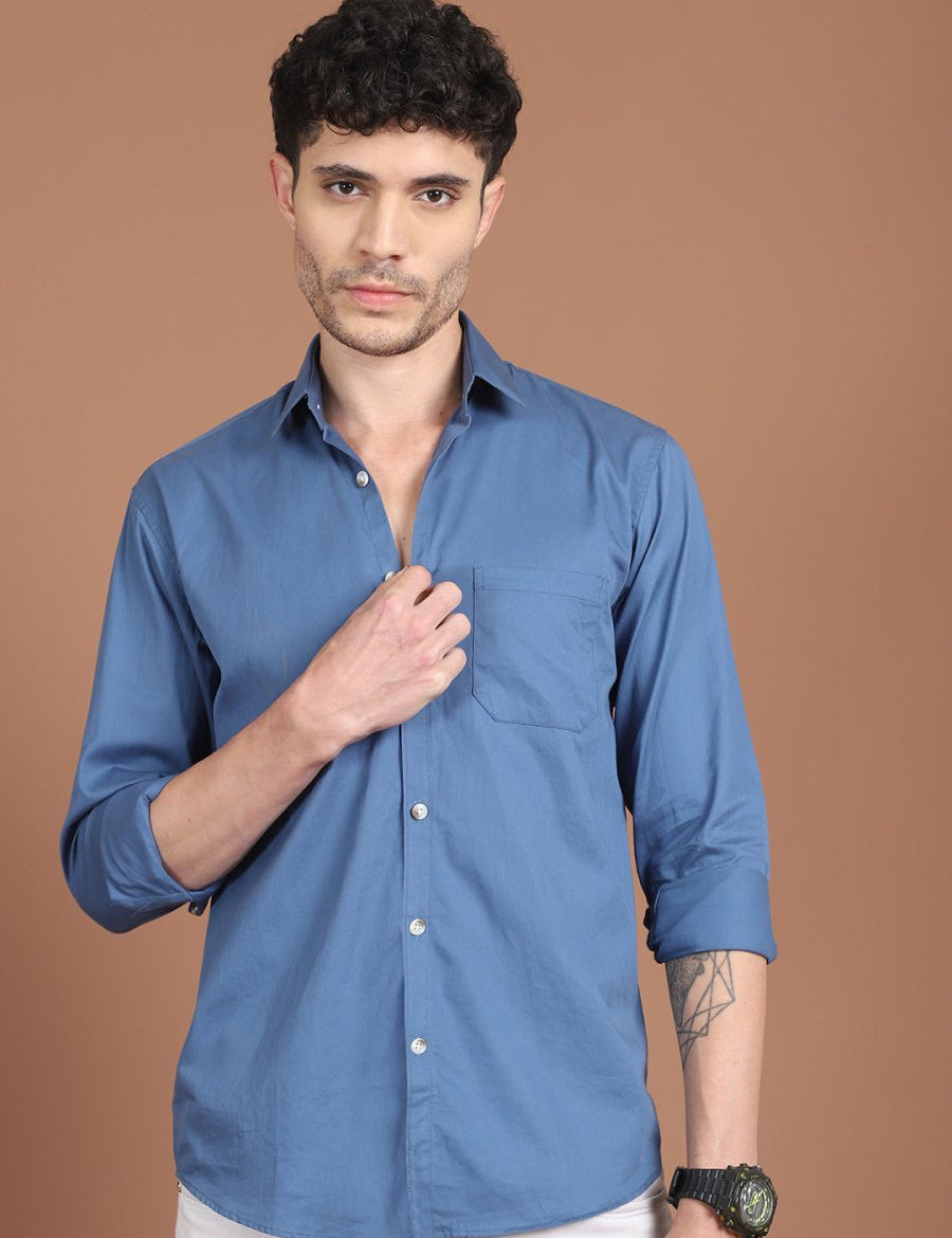 Men's Solid Casual Shirt - SF_9031Blue_S