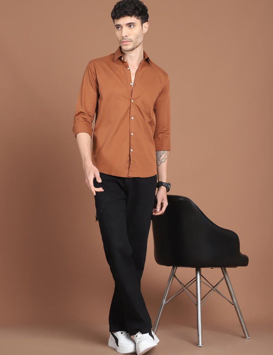 Men's Solid Casual Shirt - SF_9031Rust_S