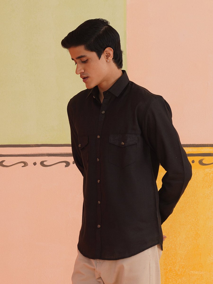 Men's Solid Casual Shirt - SC_9011Black_S