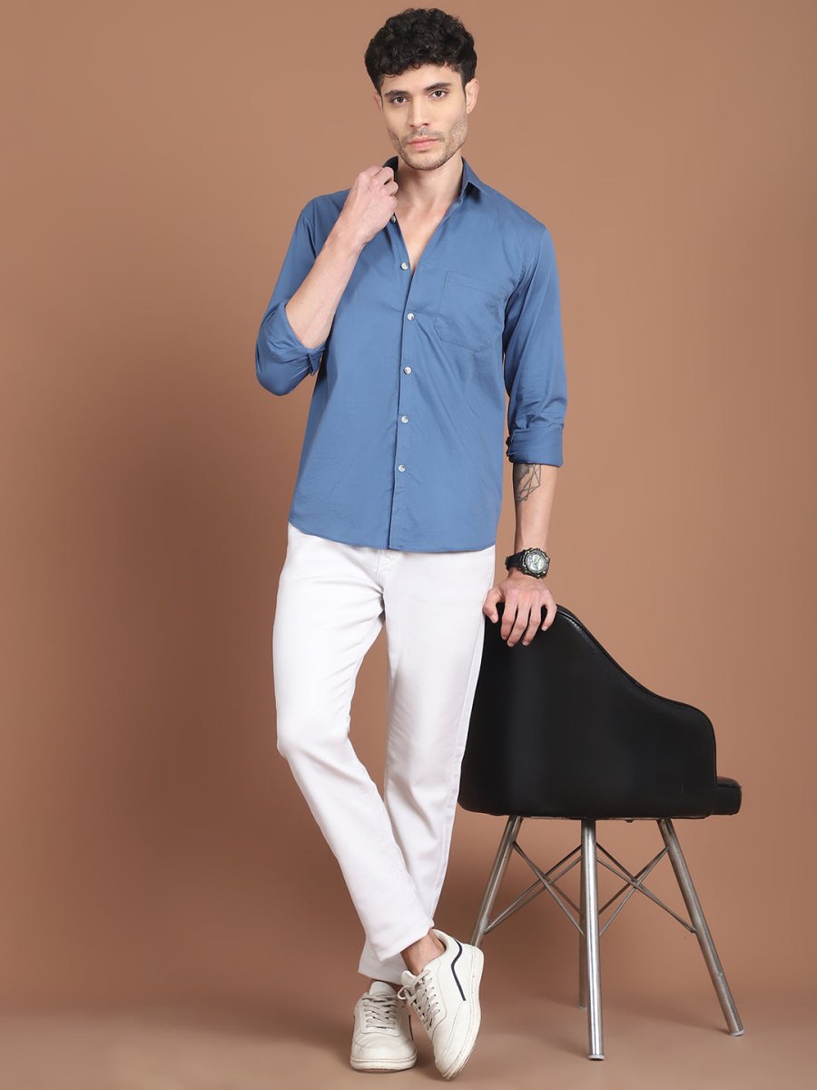 Men's Solid Casual Shirt - SF_9031Blue_S
