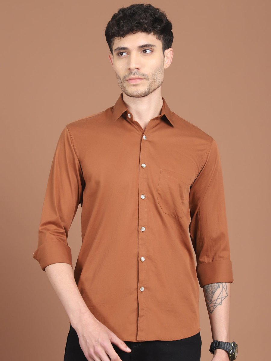 Men's Solid Casual Shirt - SF_9031Rust_S