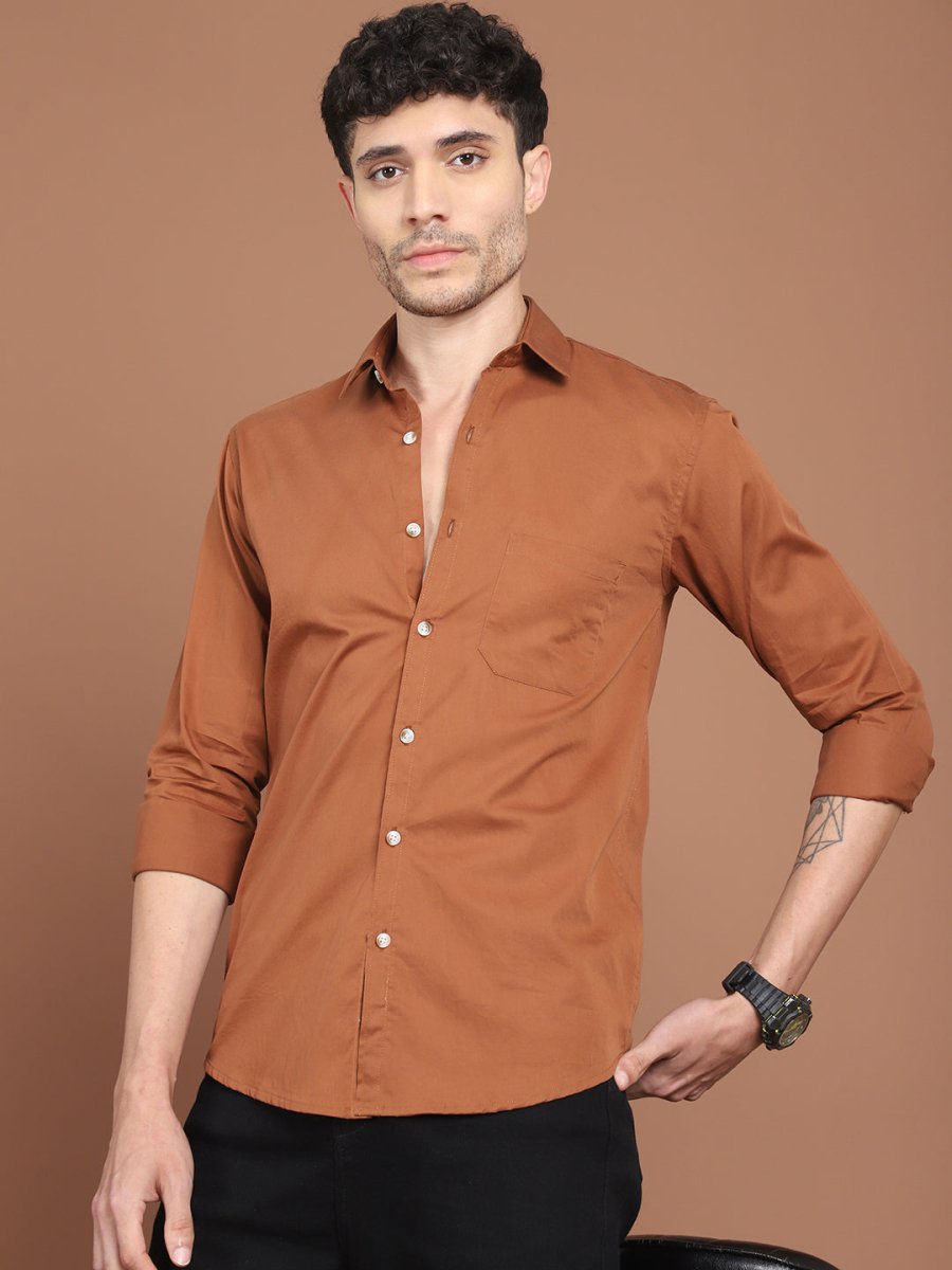 Men's Solid Casual Shirt - SF_9031Rust_S