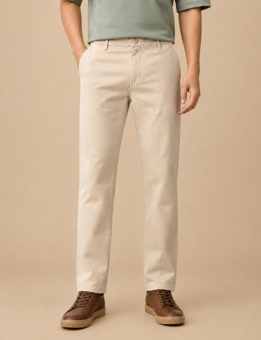 Men’s Solid Cotton Chino Trousers - GP_309Cream_30