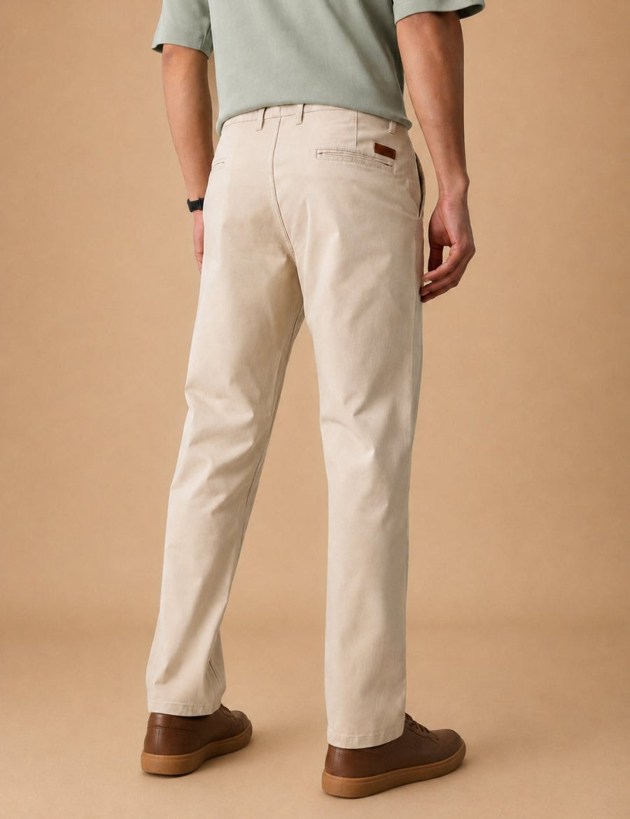 Men’s Solid Cotton Chino Trousers - GP_309Cream_30