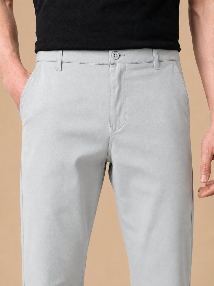 Men’s Solid Cotton Chino Trousers - GP_309Light-Grey_30
