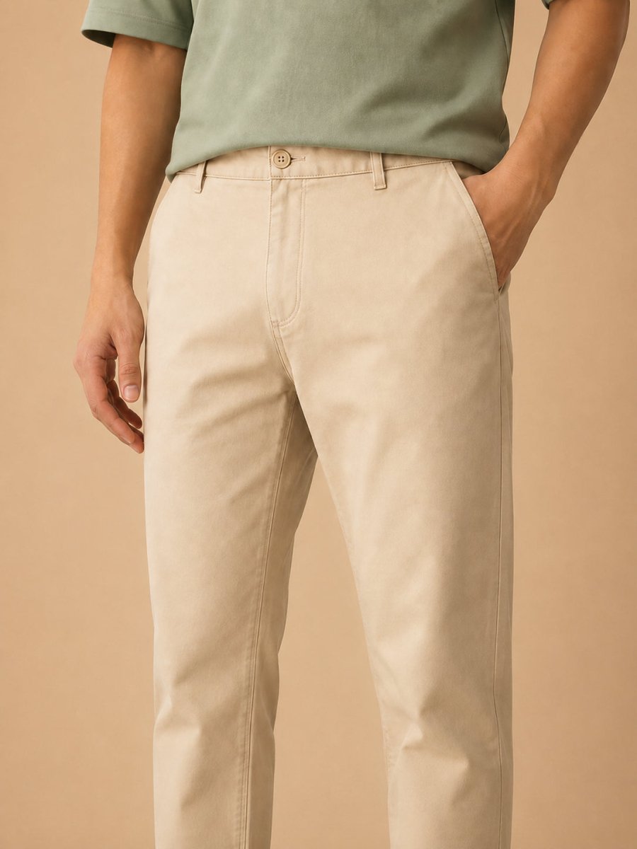 Men’s Solid Cotton Chino Trousers - GP_309Cream_30