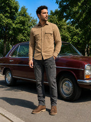 Men's Standard Corduroy Cotton Shirt - SF_925Beige_S