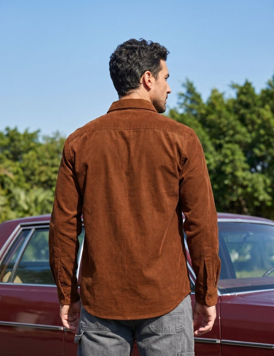 Men's Standard Corduroy Cotton Shirt - SF_925Brown_S