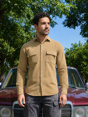 Men's Standard Corduroy Cotton Shirt - SF_925Beige_S