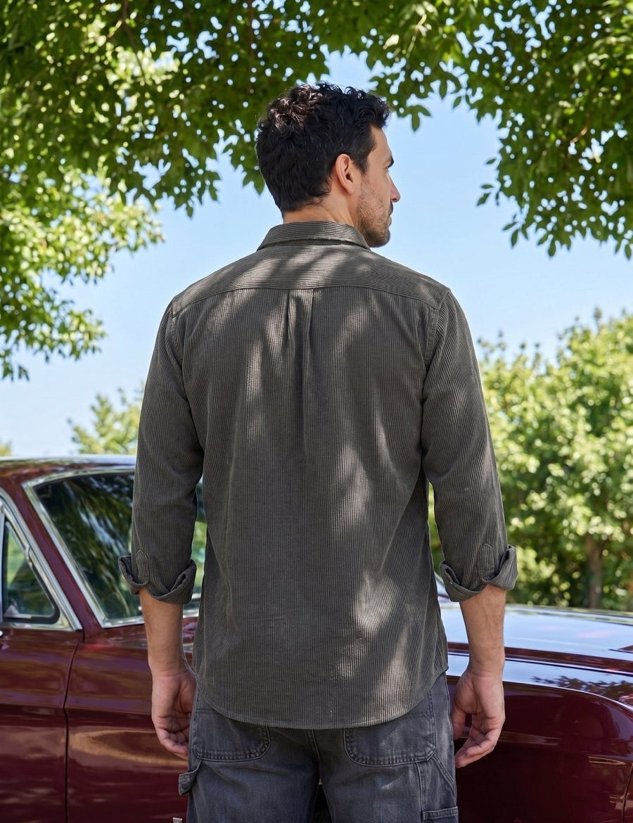 Men's Standard Corduroy Cotton Shirt - SF_925Grey_S
