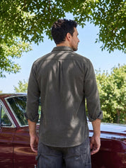Men's Standard Corduroy Cotton Shirt - SF_925Grey_S