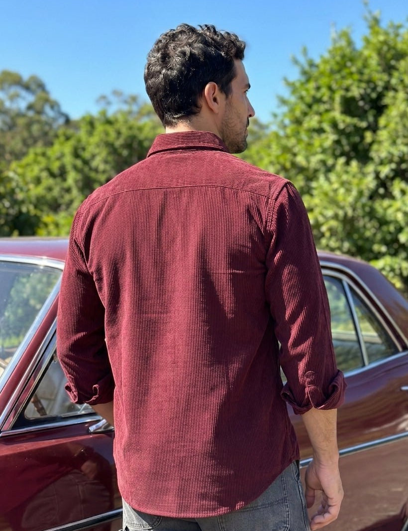 Men's Standard Corduroy Cotton Shirt - SF_925Maroon_S
