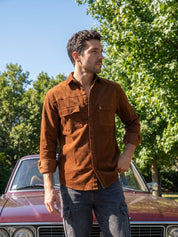 Men's Standard Corduroy Cotton Shirt - SF_925Brown_S