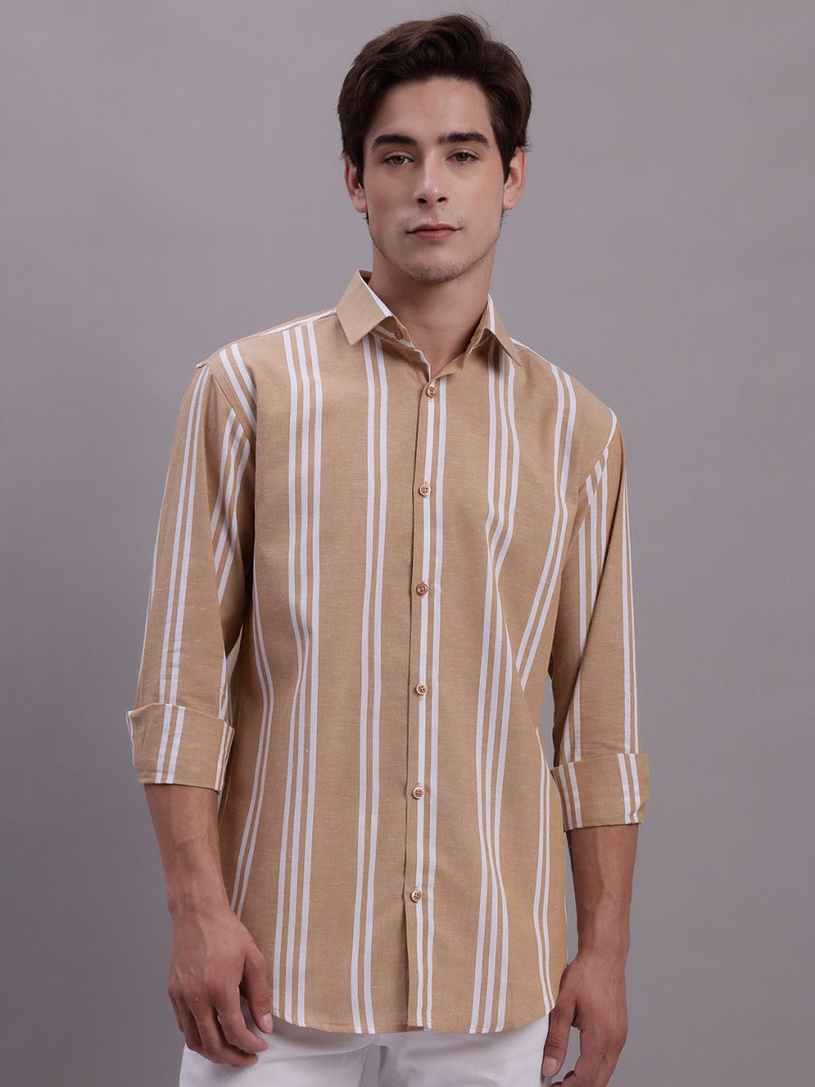 Men's Striped Casual Shirt - SF_890Brown_S