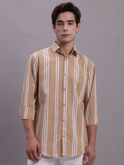 Men's Striped Casual Shirt - SF_890Brown_S