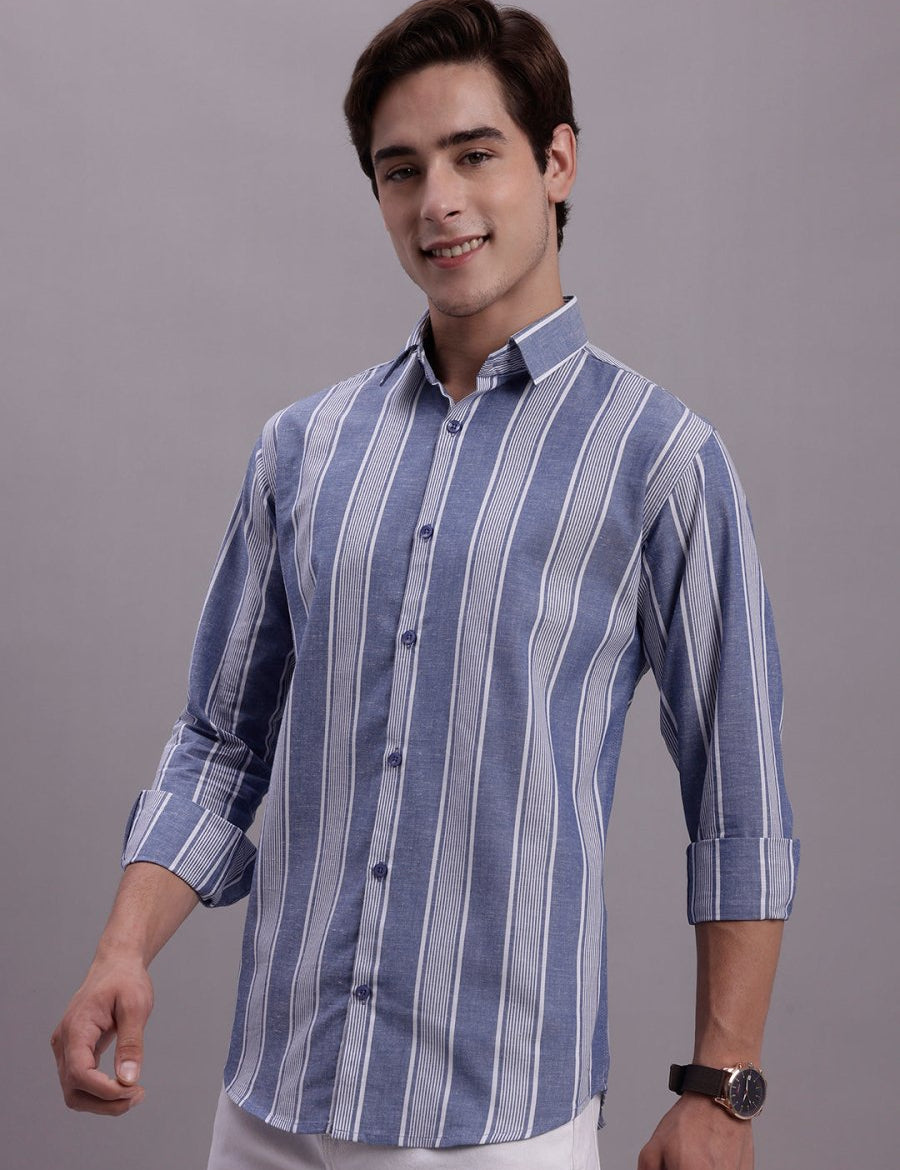 Men's Striped Casual Shirt - SF_890Blue_S