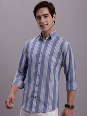 Men's Striped Casual Shirt - SF_890Blue_S