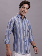 Men's Striped Casual Shirt - SF_890Blue_S