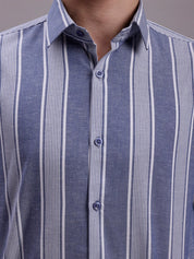 Men's Striped Casual Shirt - SF_890Blue_S