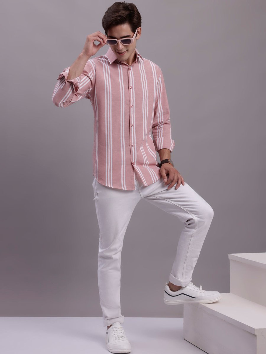Men's Striped Casual Shirt - SF_890Coral_S