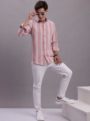 Men's Striped Casual Shirt - SF_890Coral_S