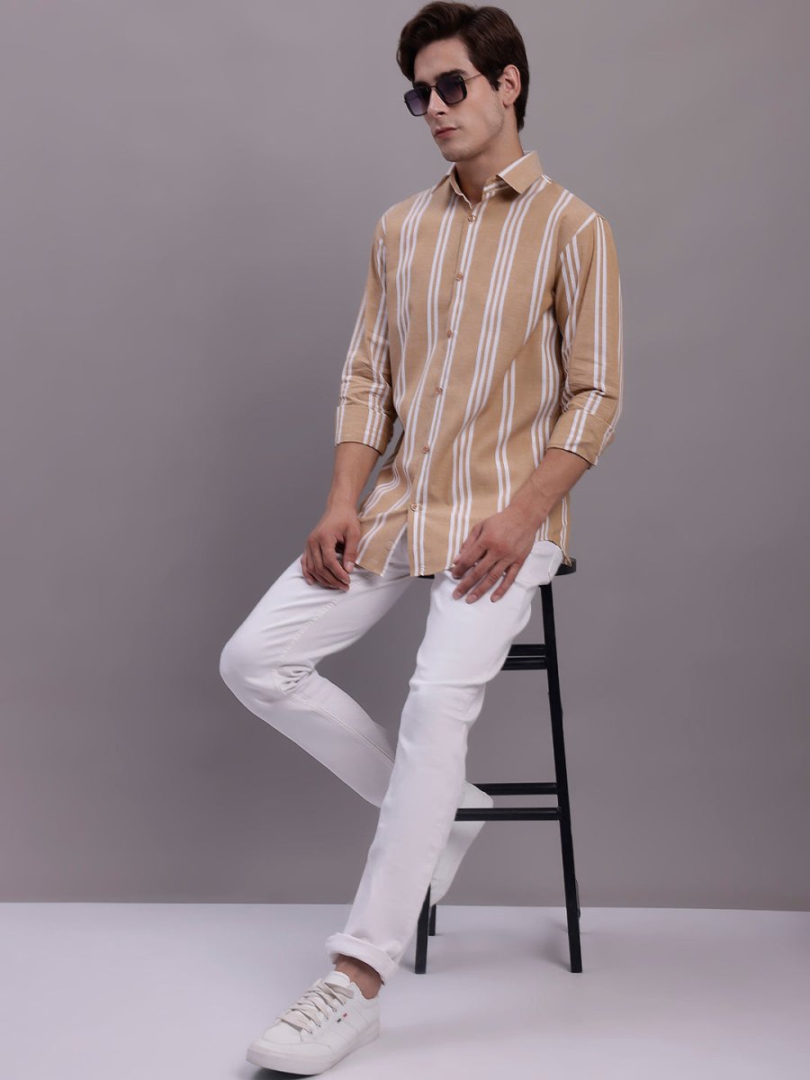 Men's Striped Casual Shirt - SF_890Brown_S