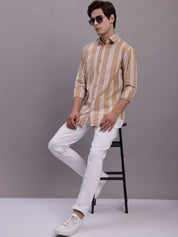 Men's Striped Casual Shirt - SF_890Brown_S