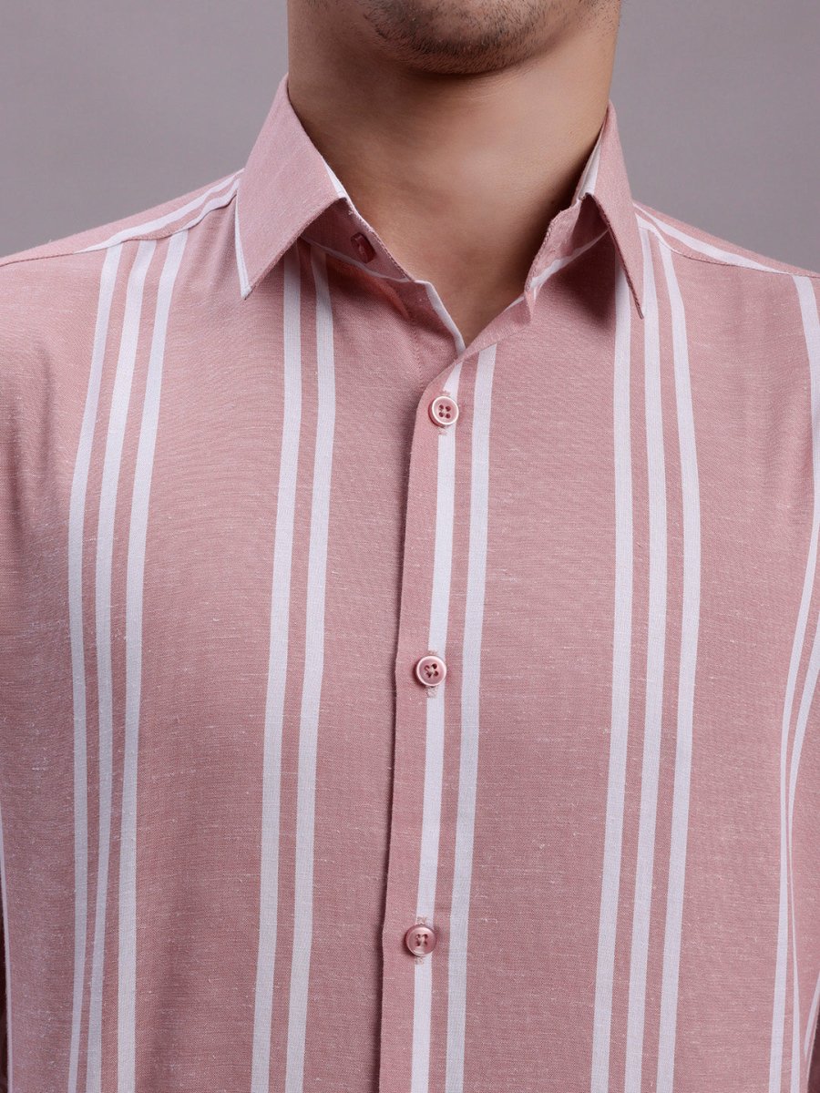 Men's Striped Casual Shirt - SF_890Coral_S