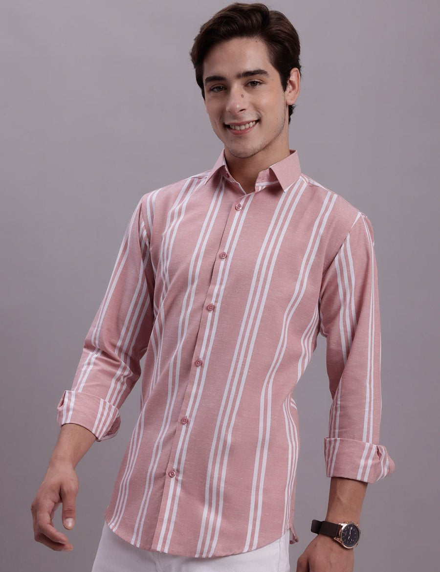 Men's Striped Casual Shirt - SF_890Coral_S