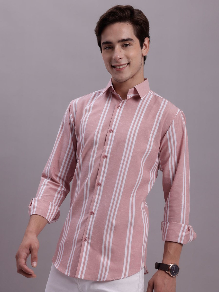 Men's Striped Casual Shirt - SF_890Coral_S