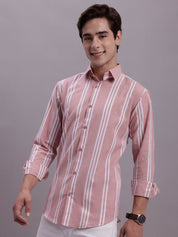 Men's Striped Casual Shirt - SF_890Coral_S