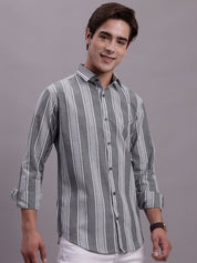Men's Striped Casual Shirt - SF_890Grey_S