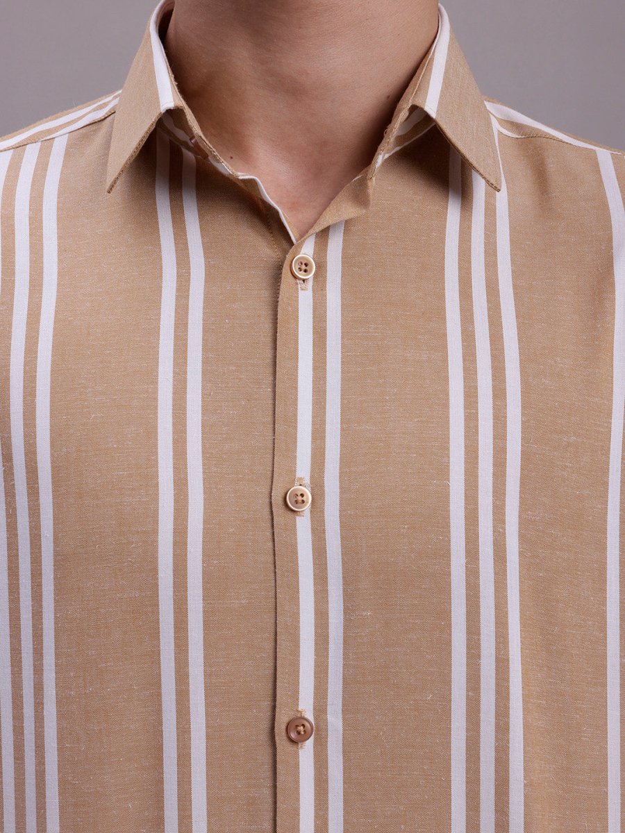 Men's Striped Casual Shirt - SF_890Brown_S
