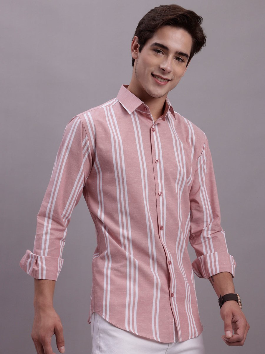 Men's Striped Casual Shirt - SF_890Coral_S