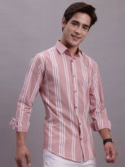 Men's Striped Casual Shirt - SF_890Coral_S